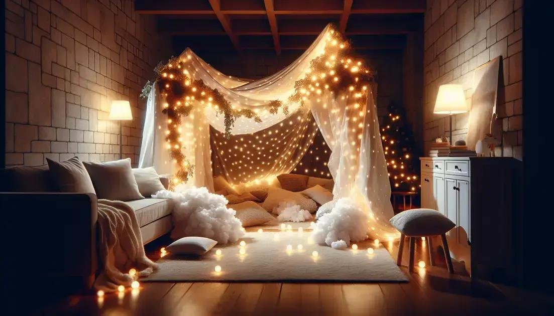 Cabana mágica na sala: criando um refúgio com lençóis e luzinhas